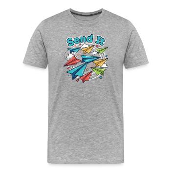 Envoyez-lui des avions en papier - T-shirt bio Premium Homme - gris chiné - Devant - Damien (186cm)