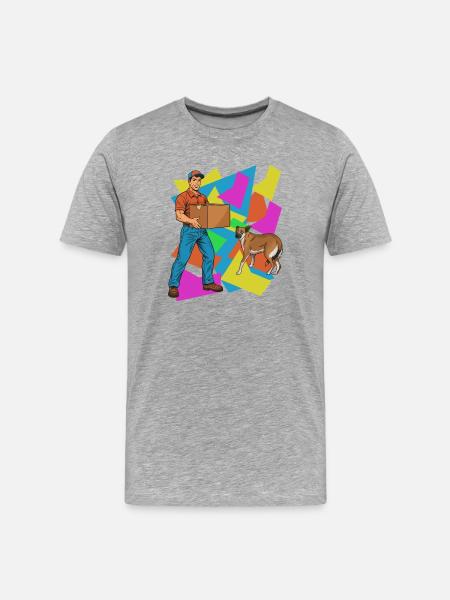 Delivery fun with dog – Neon Geometry - Men's Premium Organic T-Shirt - heather grey
