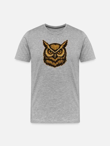 Goldene Eulenkopf Illustration - Männer Premium Bio T-Shirt - Grau meliert