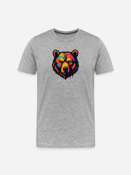 Bunter Bärenkopf Kunstdruck - Männer Premium Bio T-Shirt - Grau meliert