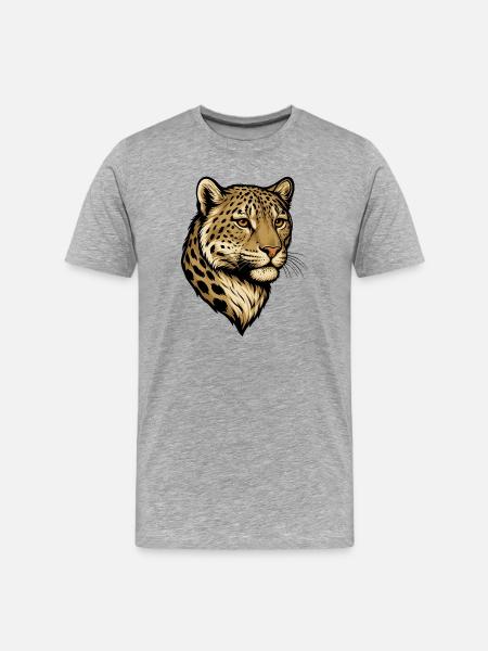 Leopardenkopf Illustration - Männer Premium Bio T-Shirt - Grau meliert
