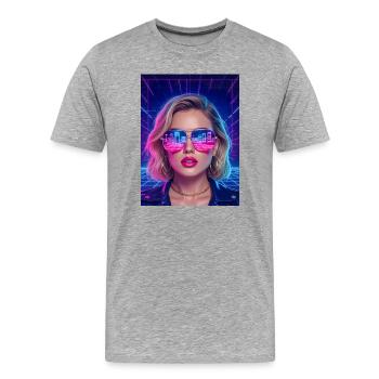 Retro Future Girl – Neon-Achtziger-Porträt - Männer Premium Bio T-Shirt - Grau meliert - Vorne - Damien (186cm)