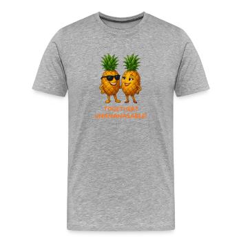 Duo Ananas : Ensemble Unpineapple - T-shirt bio Premium Homme - gris chiné - Devant - Damien (186cm)