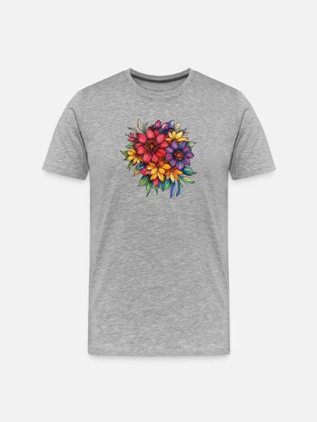 Farbblumenstrauß im Aquarellstil - Männer Premium Bio T-Shirt - Grau meliert