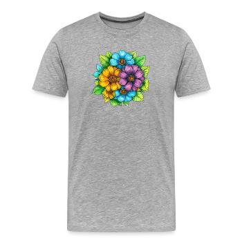 Lebendige Farbblumen Bouquet - Männer Premium Bio T-Shirt - Grau meliert - Vorne - Damien (186cm)