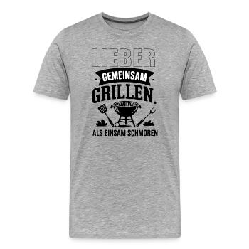 Gemeinsam Grillen - Männer Premium Bio T-Shirt - Grau meliert - Vorne - Damien (186cm)