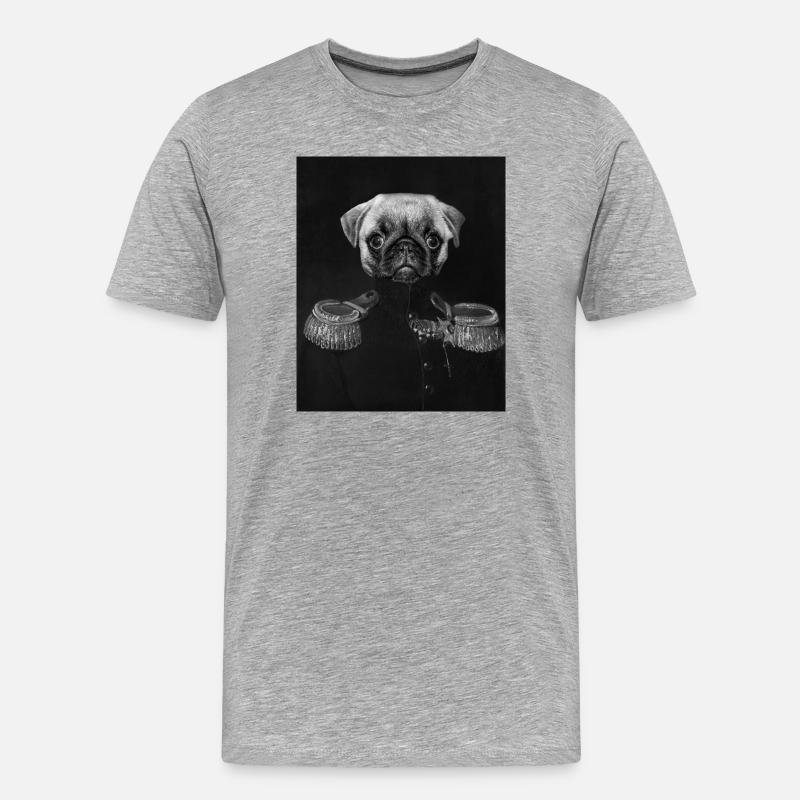 General Pug mit kaiserlichem Porträt - Männer Premium Bio T-Shirt - Grau meliert