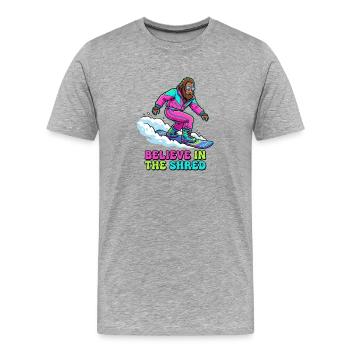 Believe In The Shred! Bigfoot Snowboarder - Men's Premium Organic T-Shirt - heather grey - Front - Damien (186cm)