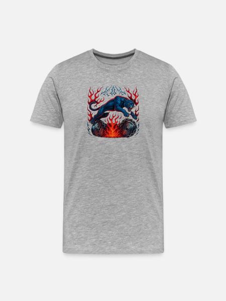 Blue panther over flames - Men's Premium Organic T-Shirt - heather grey