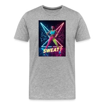 Sweat! Neon Aerobics – Electric Eighties Fitness - Men's Premium Organic T-Shirt - heather grey - Front - Damien (186cm)