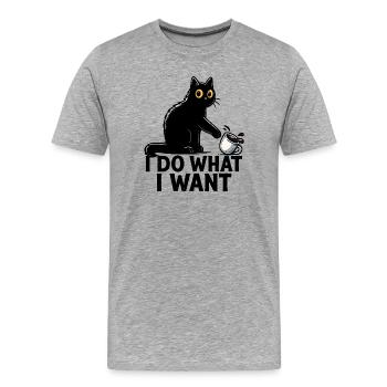 Je fais ce que je veux – Art drôle de café Black Cat - T-shirt bio Premium Homme - gris chiné - Devant - Damien (186cm)