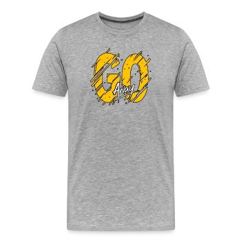 Affiche grunge typographique GO Away – Tex jaune en gras - T-shirt bio Premium Homme - gris chiné - Devant - Damien (186cm)