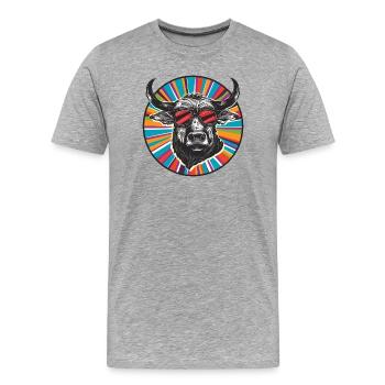 Bullen-Popart mit Sonnenbrille - Männer Premium Bio T-Shirt - Grau meliert - Vorne - Damien (186cm)