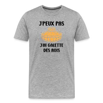 Humour galette des rois - T-shirt bio Premium Homme - gris chiné - Devant - Damien (186cm)