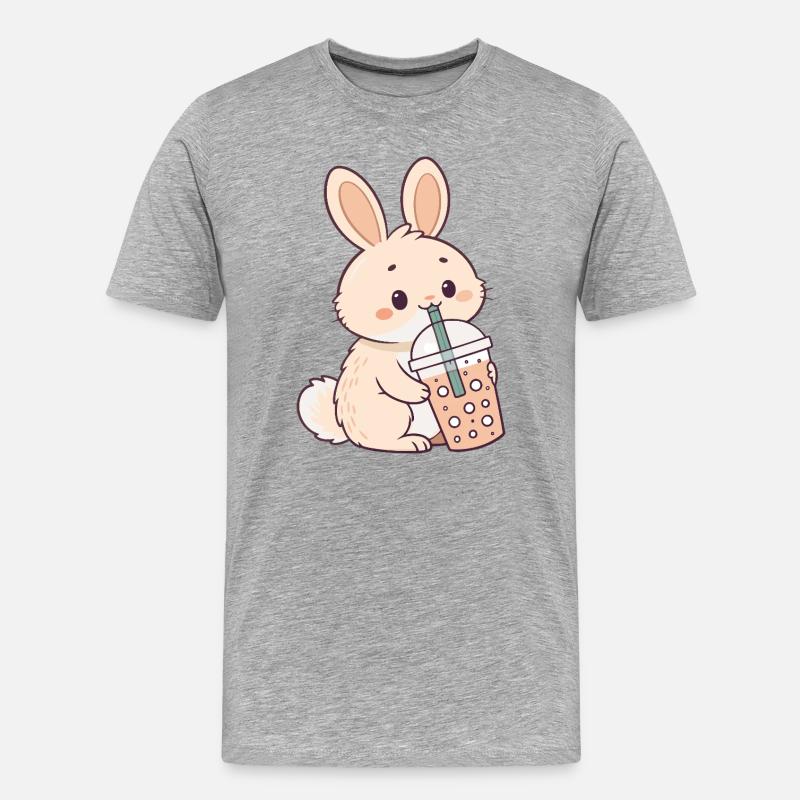 Rabbit Bubble Tea Süßigkeit - Männer Premium Bio T-Shirt - Grau meliert