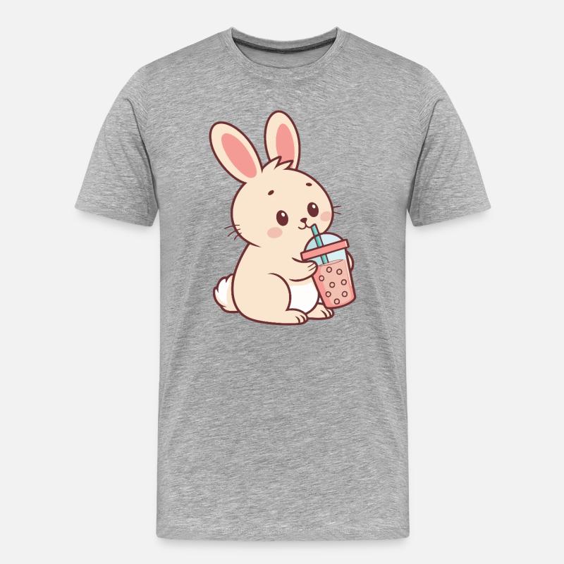 Pastel Bubble Tea Bunny - Männer Premium Bio T-Shirt - Grau meliert