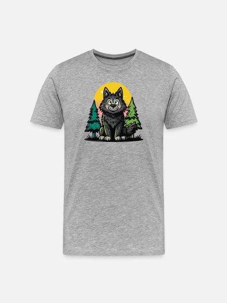 Waldwolf im Sonnenkreis - Männer Premium Bio T-Shirt - Grau meliert