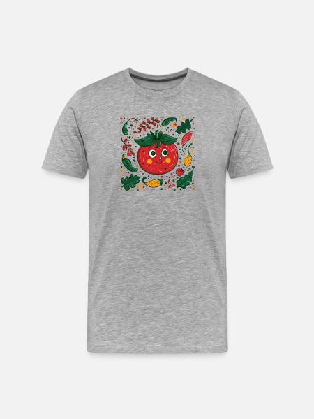 Fröhliche Tomate im Gartendesign - Männer Premium Bio T-Shirt - Grau meliert