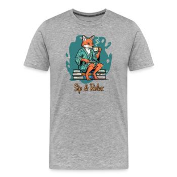 Fuchs Tee & Bücher Lounge - Männer Premium Bio T-Shirt - Grau meliert - Vorne - Damien (186cm)