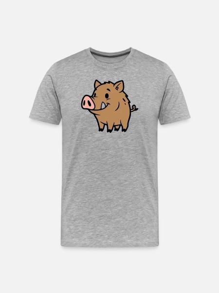 Süßes Wildschwein Comic Glücksbringer - Männer Premium Bio T-Shirt - Grau meliert