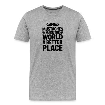Schnurrbärte machen die Welt zu einem besseren Ort - Männer Premium Bio T-Shirt - Grau meliert - Vorne - Damien (186cm)