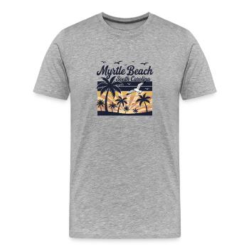 Myrtle Beach, South Carolina Vintage-Sonnenuntergangspalmen - Männer Premium Bio T-Shirt - Grau meliert - Vorne - Damien (186cm)