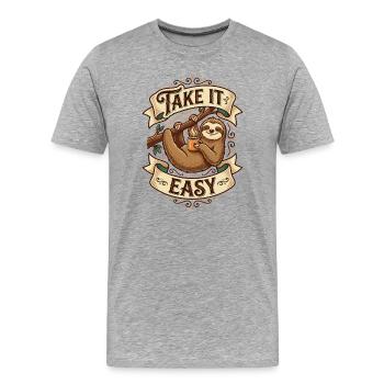 Take It Easy Faultier Motiv - Männer Premium Bio T-Shirt - Grau meliert - Vorne - Damien (186cm)