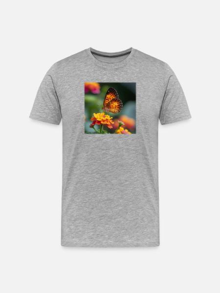 Papillon doré sur fleur éclatante - T-shirt bio Premium Homme - gris chiné