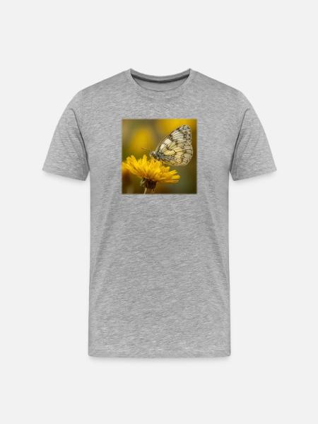 Papillon blanc sur fleur jaune - T-shirt bio Premium Homme - gris chiné
