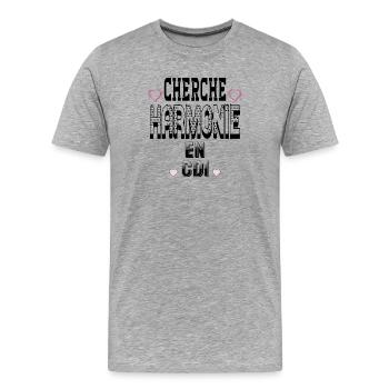 Cherche Harmonie en CDI - T-shirt bio Premium Homme - gris chiné - Devant - Damien (186cm)