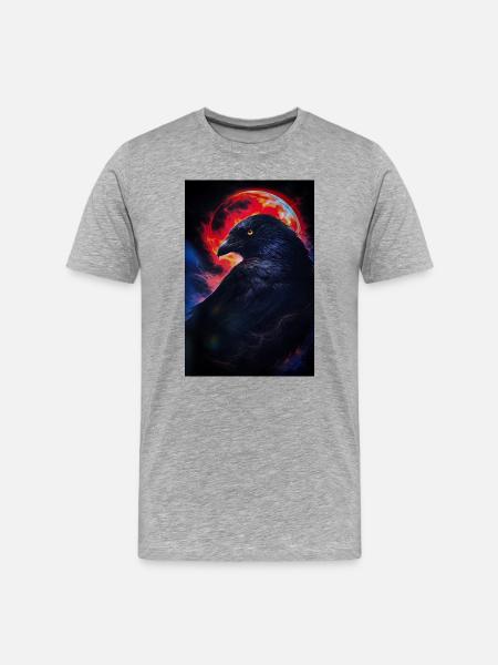 Raven in front of fire moon - Men's Premium Organic T-Shirt - heather grey
