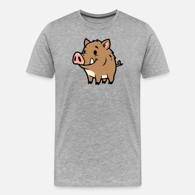Süßes Wildschwein Comic Glücksbringer - Männer Premium Bio T-Shirt - Grau meliert