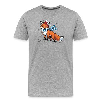 Winterfuchs mit Schal - Männer Premium Bio T-Shirt - Grau meliert - Vorne - Damien (186cm)