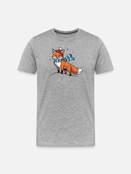Winterfuchs mit Schal - Männer Premium Bio T-Shirt - Grau meliert