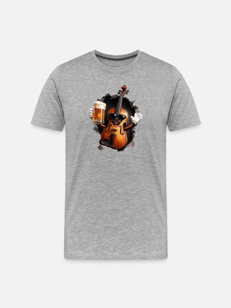 Violin Bier - Männer Premium Bio T-Shirt - Grau meliert
