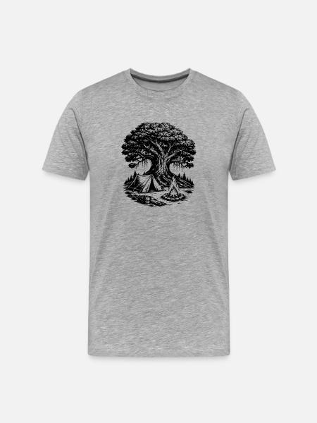 Camping Zelt Wald Baum - Männer Premium Bio T-Shirt - Grau meliert