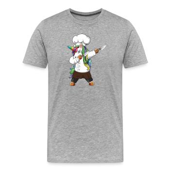 Drôle de cadeau de cuisine licorne cheficorne pour le chef d’appétit - T-shirt bio Premium Homme - gris chiné - Devant - Damien (186cm)