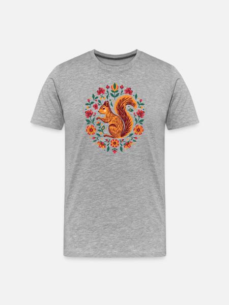 Eichhörnchen im Blumenkranz - Männer Premium Bio T-Shirt - Grau meliert