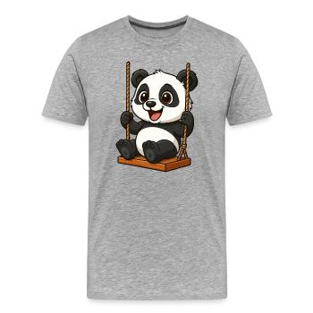 Süßer Panda auf der Schaukel Cartoon Spielplatz - Männer Premium Bio T-Shirt - Grau meliert - Vorne - Damien (186cm)