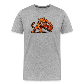 Mascotte Chat Orange qui dribble - T-shirt bio Premium Homme - gris chiné - Devant - Damien (186cm)