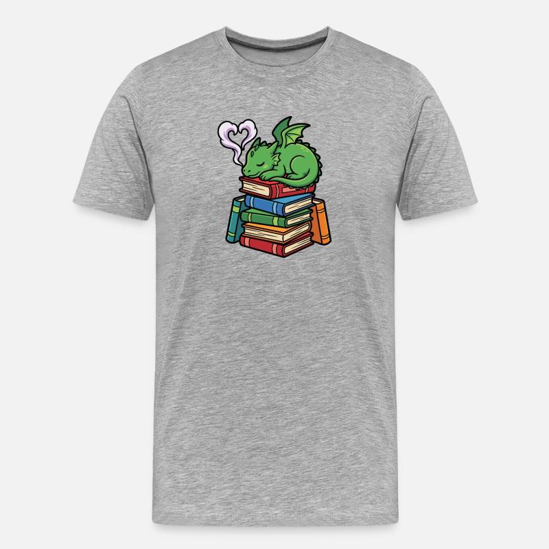 Süßes Buch-Drachen-Lese-Fantasie-Geschenk - Männer Premium Bio T-Shirt - Grau meliert