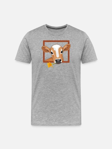 Cute peeking calf in wooden frame - Men's Premium Organic T-Shirt - heather grey