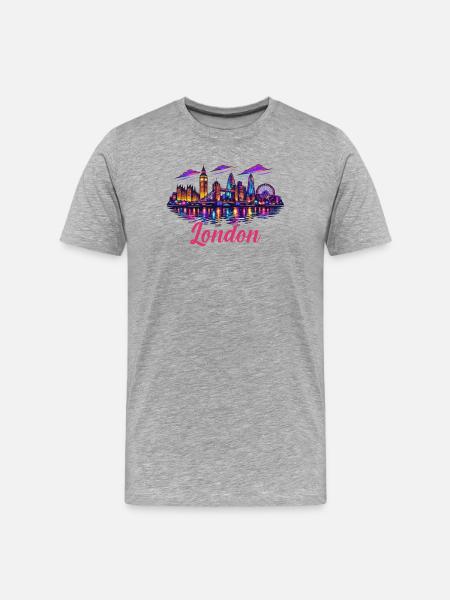 Neon London Skyline - Men's Premium Organic T-Shirt - heather grey