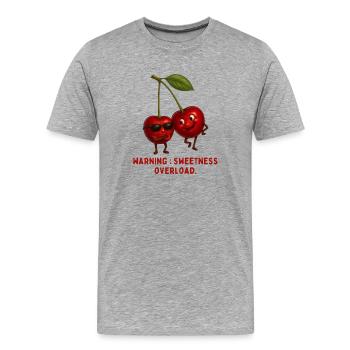 Cherry Charm: Sugar Shock Warning - Men's Premium Organic T-Shirt - heather grey - Front - Damien (186cm)