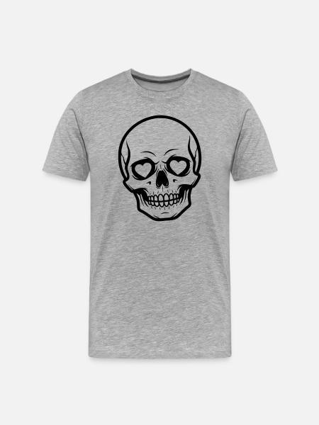 Skull Heart Line Art Illustration Design - Men's Premium Organic T-Shirt - heather grey