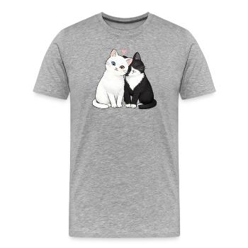 Katzenfreunde Duo Herzchen - Männer Premium Bio T-Shirt - Grau meliert - Vorne - Damien (186cm)