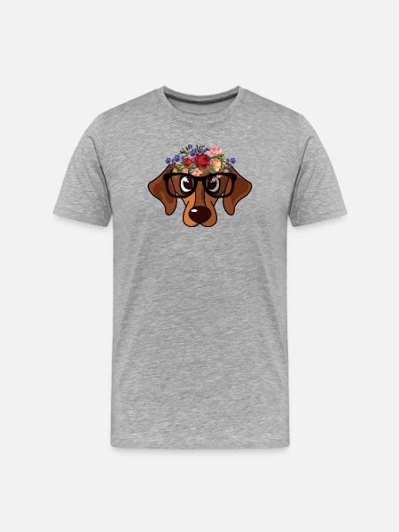 Niedliche Dackelkranz-Hundebrille - Männer Premium Bio T-Shirt - Grau meliert