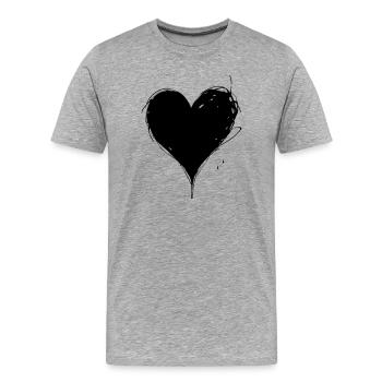 Schwarzes Herz, Valentinstag, Liebe - Männer Premium Bio T-Shirt - Grau meliert - Vorne - Damien (186cm)