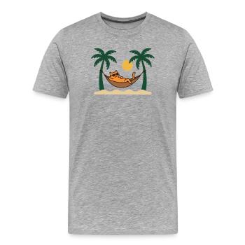 Chat au soleil sur l’île - T-shirt bio Premium Homme - gris chiné - Devant - Damien (186cm)