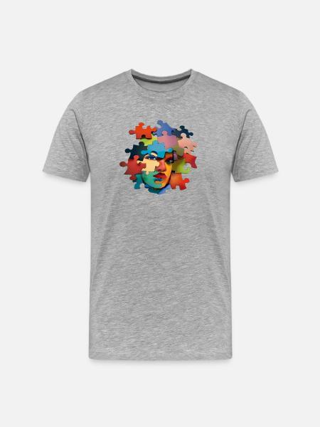 Puzzlesporträt Farbexplosion - Männer Premium Bio T-Shirt - Grau meliert